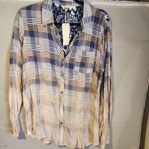 Mystree Blue and Orange Plaid Button-Down Shirt
